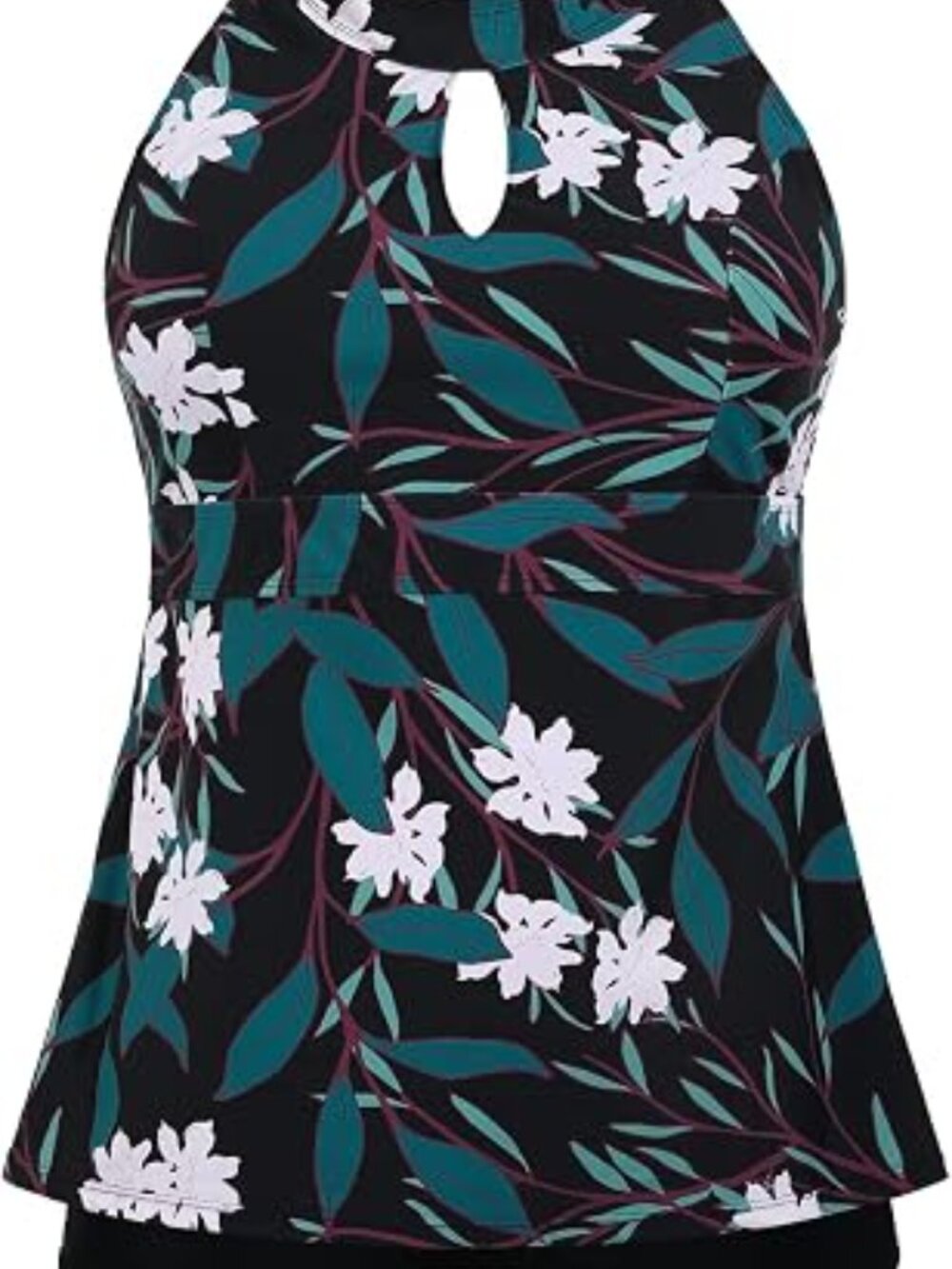 Septangle Women's Tropical Blue & Black 2 Pc VNeck Tankini Boy Short Swimsuit-12 - Picture 3 of 3